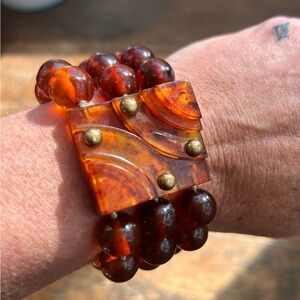 SOLD!!!!   Vintage Tortoise Stretch Bakelite Bangle bead Bracelet 54